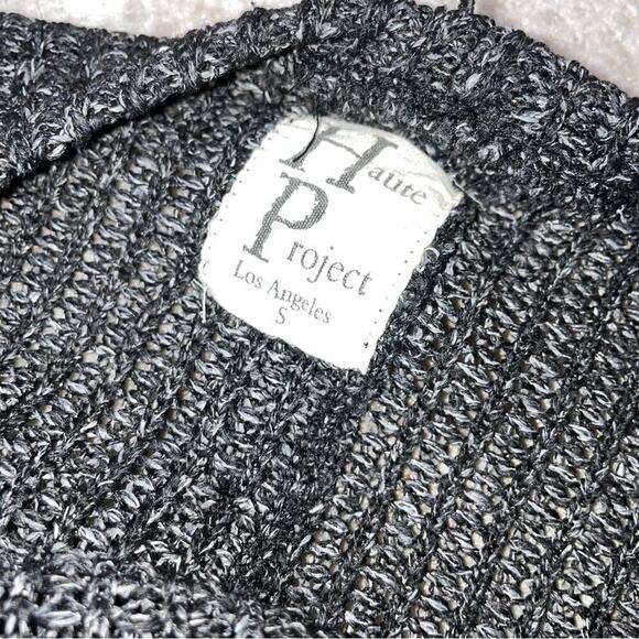 Haute Project sweater knit black & gray sweater long sleeve back button SZ S - Picture 8 of 12